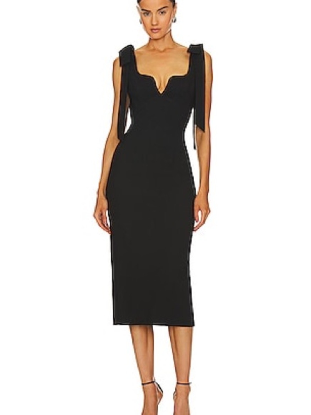 Elliatt Black Tie-Shoulder Midi Dress Bow Detail Cocktail Party Dress